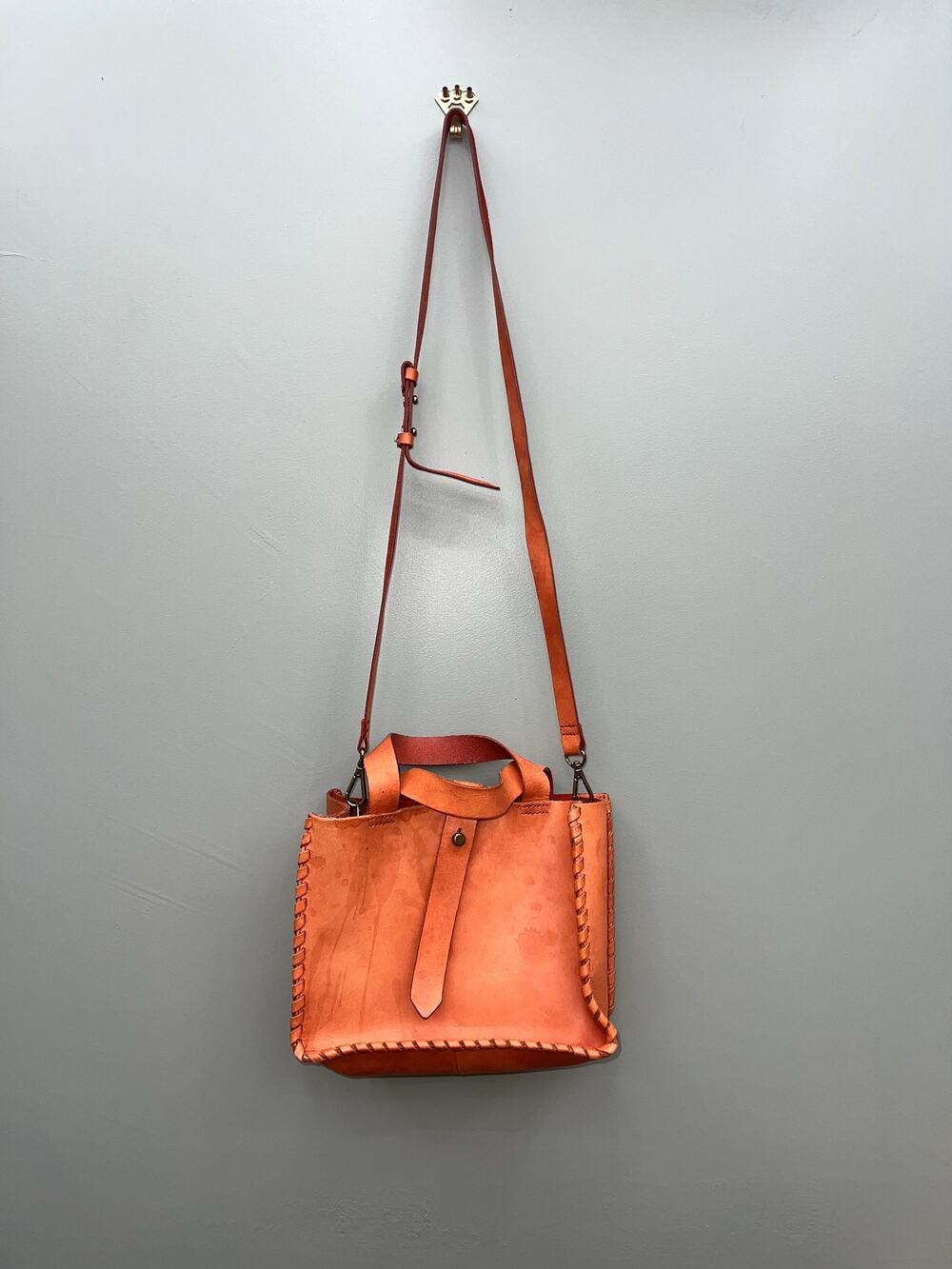 Madewell Orange Leather Transport Mini Tote Crossbody Bag Whipstitch